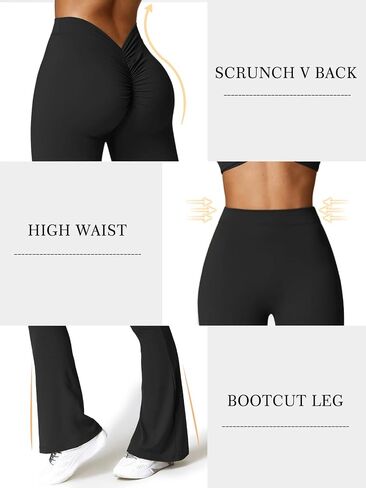 Scrunch V Back Flare Leggings for Women High Waist Stretch Butt Lifting Workout Pants Slim Fit Bell Bottom Leggings in Saudi Arabia