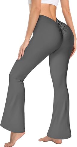 Scrunch V Back Flare Leggings for Women High Waist Stretch Butt Lifting Workout Pants Slim Fit Bell Bottom Leggings in Saudi Arabia