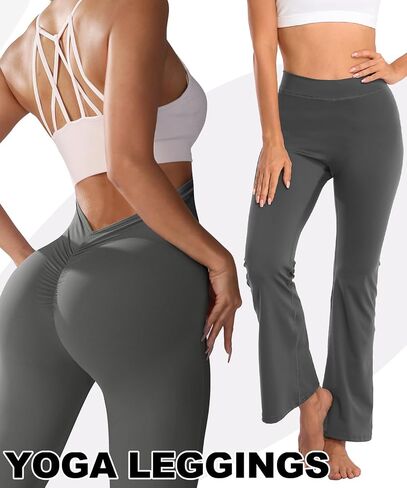 Scrunch V Back Flare Leggings for Women High Waist Stretch Butt Lifting Workout Pants Slim Fit Bell Bottom Leggings in Saudi Arabia