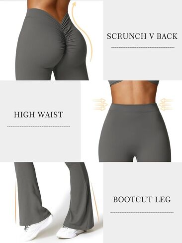 Scrunch V Back Flare Leggings for Women High Waist Stretch Butt Lifting Workout Pants Slim Fit Bell Bottom Leggings in Saudi Arabia
