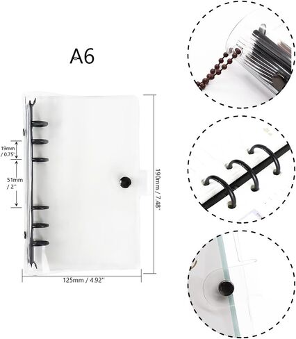 A5 Clear Soft PVC Binder Cover 6 Black Round Ring Binders Dia 20mm Snap Button Closure for A5 Loose Leaf Folder Refillable Notebook Binder Shell Protector in Kuwait