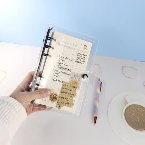 A5 Clear Soft PVC Binder Cover 6 Black Round Ring Binders Dia 20mm Snap Button Closure for A5 Loose Leaf Folder Refillable Notebook Binder Shell Protector in Kuwait