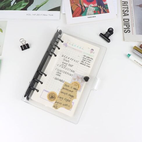 A5 Clear Soft PVC Binder Cover 6 Black Round Ring Binders Dia 20mm Snap Button Closure for A5 Loose Leaf Folder Refillable Notebook Binder Shell Protector in Kuwait