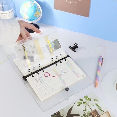 A5 Clear Soft PVC Binder Cover 6 Black Round Ring Binders Dia 20mm Snap Button Closure for A5 Loose Leaf Folder Refillable Notebook Binder Shell Protector in Kuwait