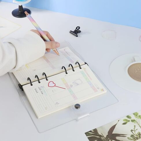 A5 Clear Soft PVC Binder Cover 6 Black Round Ring Binders Dia 20mm Snap Button Closure for A5 Loose Leaf Folder Refillable Notebook Binder Shell Protector in Kuwait