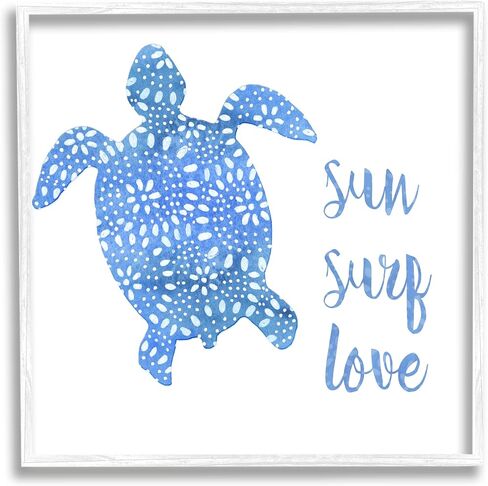 Stupell Industries Patterned Blue Sea Turtle Beach Phrase Calligraphy, Design by Jackie Decker, 17 x 17, White Framed in Saudi Arabia