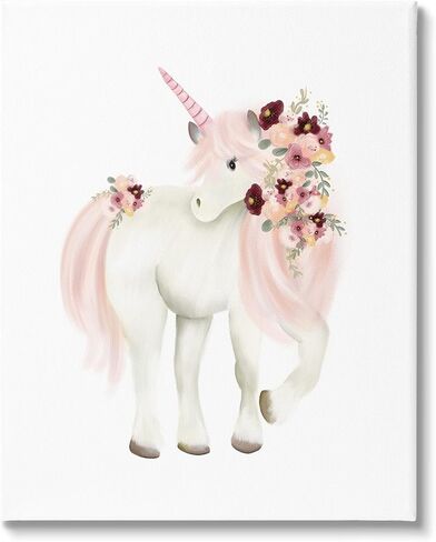 Stupell Industries Floral Decorated Unicorn Pink Mane Fantasy Creature, Design by Studio Q in Saudi Arabia