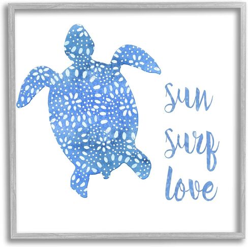 Stupell Industries Patterned Blue Sea Turtle Beach Phrase Calligraphy, Design by Jackie Decker, 17 x 17, White Framed in Saudi Arabia