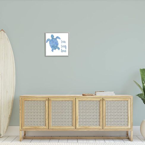 Stupell Industries Patterned Blue Sea Turtle Beach Phrase Calligraphy, Design by Jackie Decker, 17 x 17, White Framed in Saudi Arabia