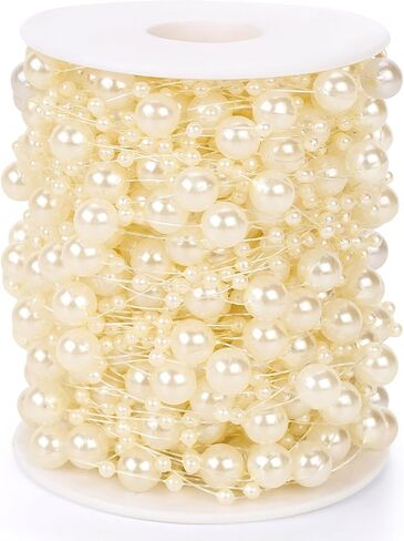 DomeStar 98Ft. White Pearls String, Iridescent Pearl Beads Garland Craft String Pearls 3-8mm Sparkling Faux Pearls Strand for Wedding Christmas Decoration DIY Accessories in Saudi Arabia