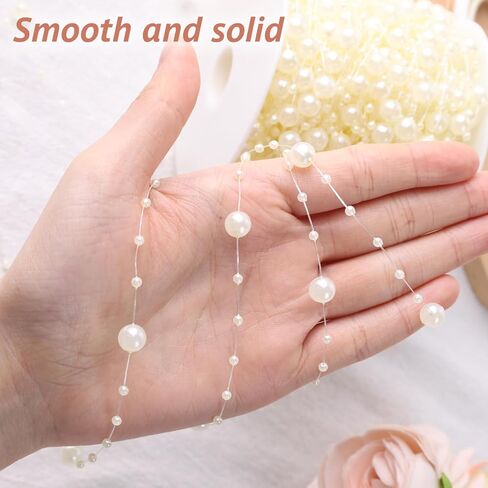 DomeStar 98Ft. White Pearls String, Iridescent Pearl Beads Garland Craft String Pearls 3-8mm Sparkling Faux Pearls Strand for Wedding Christmas Decoration DIY Accessories in Saudi Arabia