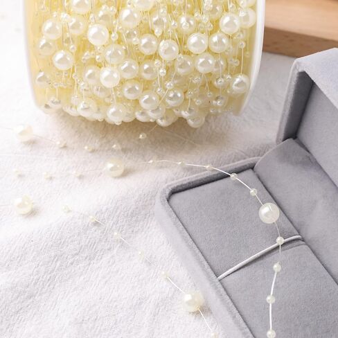 DomeStar 98Ft. White Pearls String, Iridescent Pearl Beads Garland Craft String Pearls 3-8mm Sparkling Faux Pearls Strand for Wedding Christmas Decoration DIY Accessories in Saudi Arabia