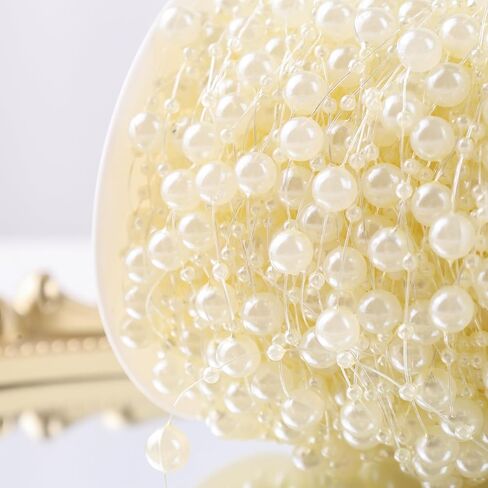 DomeStar 98Ft. White Pearls String, Iridescent Pearl Beads Garland Craft String Pearls 3-8mm Sparkling Faux Pearls Strand for Wedding Christmas Decoration DIY Accessories in Saudi Arabia