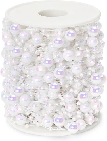 DomeStar 98Ft. White Pearls String, Iridescent Pearl Beads Garland Craft String Pearls 3-8mm Sparkling Faux Pearls Strand for Wedding Christmas Decoration DIY Accessories in Saudi Arabia
