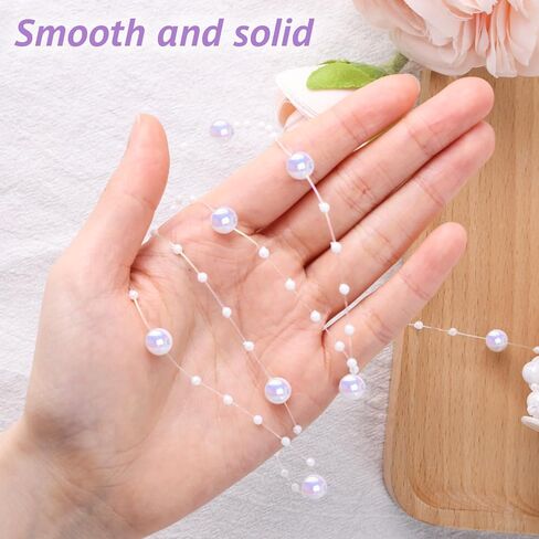 DomeStar 98Ft. White Pearls String, Iridescent Pearl Beads Garland Craft String Pearls 3-8mm Sparkling Faux Pearls Strand for Wedding Christmas Decoration DIY Accessories in Saudi Arabia
