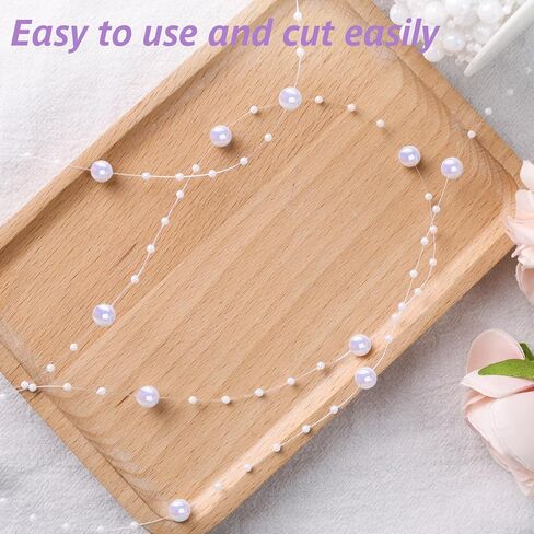 DomeStar 98Ft. White Pearls String, Iridescent Pearl Beads Garland Craft String Pearls 3-8mm Sparkling Faux Pearls Strand for Wedding Christmas Decoration DIY Accessories in Saudi Arabia