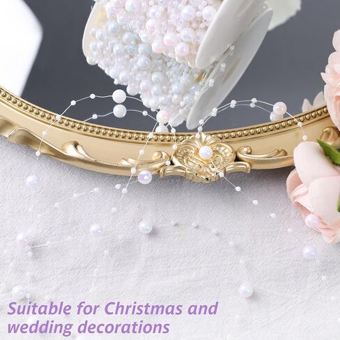 DomeStar 98Ft. White Pearls String, Iridescent Pearl Beads Garland Craft String Pearls 3-8mm Sparkling Faux Pearls Strand for Wedding Christmas Decoration DIY Accessories in Saudi Arabia