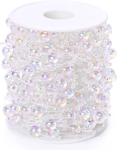 DomeStar 98Ft. White Pearls String, Iridescent Pearl Beads Garland Craft String Pearls 3-8mm Sparkling Faux Pearls Strand for Wedding Christmas Decoration DIY Accessories in Saudi Arabia