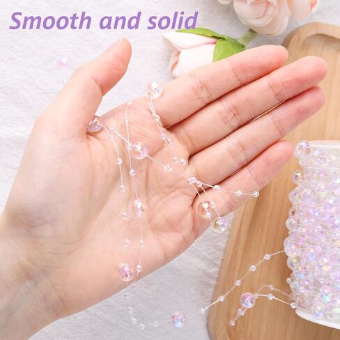 DomeStar 98Ft. White Pearls String, Iridescent Pearl Beads Garland Craft String Pearls 3-8mm Sparkling Faux Pearls Strand for Wedding Christmas Decoration DIY Accessories in Saudi Arabia