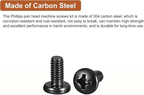 M6x12mm Pan Head Machine Screws, 20Pcs M6 Phillips Drive, Metric Coarse Full Thread, Steel Black Oxide Finish, Screws Bolts Kit in Saudi Arabia