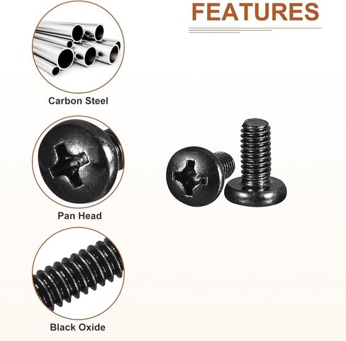M6x12mm Pan Head Machine Screws, 20Pcs M6 Phillips Drive, Metric Coarse Full Thread, Steel Black Oxide Finish, Screws Bolts Kit in Saudi Arabia