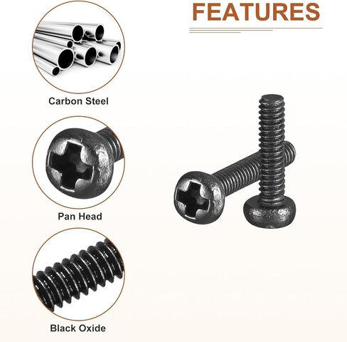 M6x12mm Pan Head Machine Screws, 20Pcs M6 Phillips Drive, Metric Coarse Full Thread, Steel Black Oxide Finish, Screws Bolts Kit in Saudi Arabia