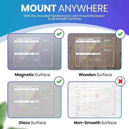 Clear Acrylic Magnetic Calendar for fridge(16x12) - Monthly & Weekly Planner Clear Dry Erase Boards for Refrigerator - 8 Vivid Markers & Smudge-Free Erasing - Complete Planning Set ! in Saudi Arabia