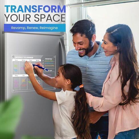 Clear Acrylic Magnetic Calendar for fridge(16x12) - Monthly & Weekly Planner Clear Dry Erase Boards for Refrigerator - 8 Vivid Markers & Smudge-Free Erasing - Complete Planning Set ! in Saudi Arabia