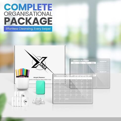 Clear Acrylic Magnetic Calendar for fridge(16x12) - Monthly & Weekly Planner Clear Dry Erase Boards for Refrigerator - 8 Vivid Markers & Smudge-Free Erasing - Complete Planning Set ! in Saudi Arabia