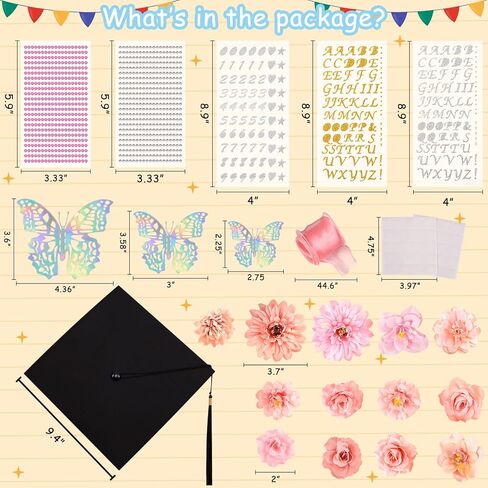 80UncleKimby Graduation Cap Decorations: DIY Grad Hat Topper Kit, Include Flower Glitter Stickers Letters Butterflies - Handmade Decoration(No Glue&Cap) in Saudi Arabia