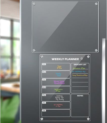 Clear Acrylic Magnetic Calendar for fridge(16x12) - Monthly & Weekly Planner Clear Dry Erase Boards for Refrigerator - 8 Vivid Markers & Smudge-Free Erasing - Complete Planning Set ! in Saudi Arabia