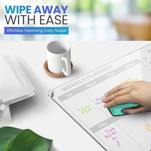 Clear Acrylic Magnetic Calendar for fridge(16x12) - Monthly & Weekly Planner Clear Dry Erase Boards for Refrigerator - 8 Vivid Markers & Smudge-Free Erasing - Complete Planning Set ! in Saudi Arabia