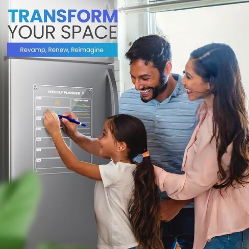Clear Acrylic Magnetic Calendar for fridge(16x12) - Monthly & Weekly Planner Clear Dry Erase Boards for Refrigerator - 8 Vivid Markers & Smudge-Free Erasing - Complete Planning Set ! in Saudi Arabia