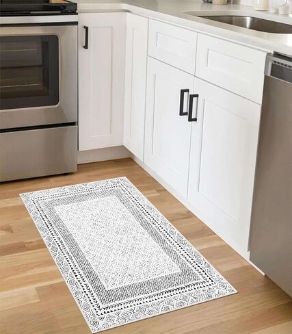 Washable Round Rug 4ft, Soft Modern Moroccan Circle Rugs for Bedroom, Non-Slip Low Pile Boho Rug for Living Room, Geometric Tribal Throw Carpet for Kitchen Entryway Playroom, Beige in Kuwait