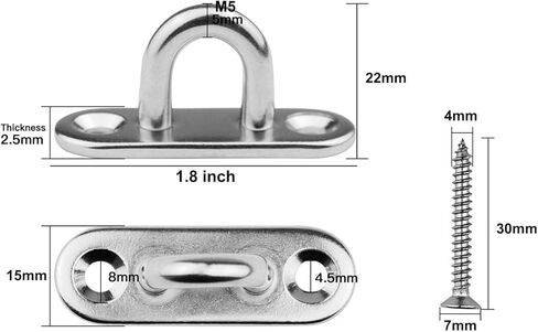 12 حزمة 1.8 بوصة الفولاذ المقاوم للصدأ وسادة العين لوحة U السنانير، M5 الثقيلة السقف السنانير المفاجئة السنانير الأجهزة البحرية السنانير مع مسامير in Kuwait