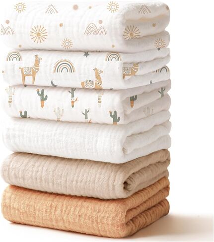 6 Pack Muslin Baby Washcloths, Extra-Soft Wash Cloths for Unisex Newborn Infants Kids, Absorbent Baby Bath Towels for Face Body in Saudi Arabia