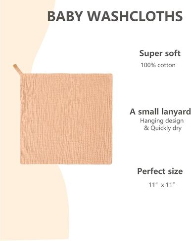 6 Pack Muslin Baby Washcloths, Extra-Soft Wash Cloths for Unisex Newborn Infants Kids, Absorbent Baby Bath Towels for Face Body in Saudi Arabia
