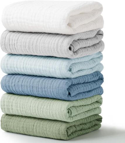 6 Pack Muslin Baby Washcloths, Extra-Soft Wash Cloths for Unisex Newborn Infants Kids, Absorbent Baby Bath Towels for Face Body in Saudi Arabia