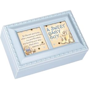 Cottage Garden A Sweet Baby Boy Cherish Lov Matte Blue Jewelry Music Box Plays Brahams Lullaby