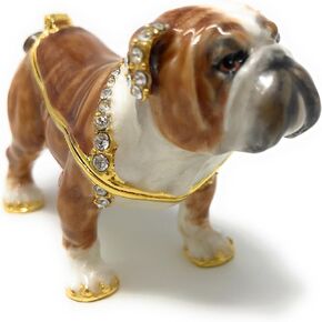 Kubla Craft Enameled Bulldog Trinket Box, Accented with Austrian Crystals