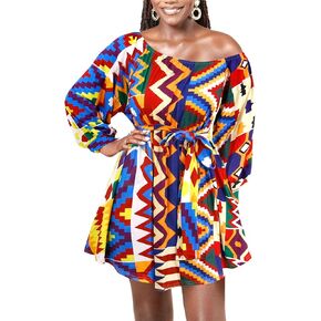 Women's African Floral Print Bodycon Dress Sexy V Neck Boho Pleated Short Midi Dress for Casual Rave Club Party