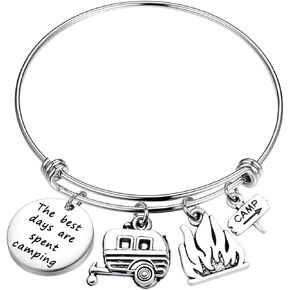 KUIYAI Happy Camping Bracelet The Best Days Are Spent Camping Bangle Camper Jewelry Camping Lovers Gift