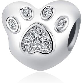 Women Charm for Bracelets Paw Print Pet Dog Cat Beads Silver Love Heart Silver Charm Bracelets Charm for Girls Women Lover Dog Mom Animal Lovers