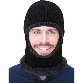 Winter Balaclava Face Mask Fleece Ski Mask for Men Women Knitted Full Face Cover Cold Weather Outdoors Sports Cycling, Black
