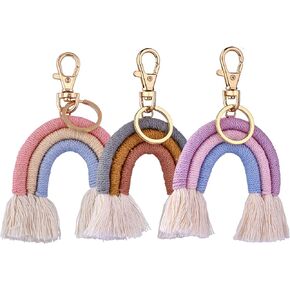 WEWAYSMILE 3 Pcs Boho Rainbow Keychain Mini Macrame Rainbow Cute Keychain Weaving Rainbow Tassel Keychain for Women