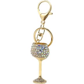 HONBAY 1PCS Rhinestone Wine Glass Keychain Sparkling Cocktail Drink Keyring Key Chain Decor in A Box for Bag Purse Wallet Handbags Backpack