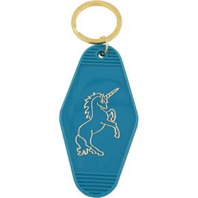 Real Sic - Vintage Unicorn Keychain - Retro Style Motel Key Ring - Route 66 / Hotel Key with Gold Foil Unicorn