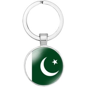 Pakistan National Flag Key Chain Keyring Gift Men Women Keychain Stainless Steel and Inlaid Glass Materials