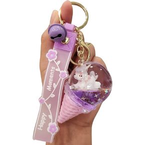 Unicorn Ice Cream Keychain | Aesthetic Liquid Floating Lanyard Key Chain Key Ring Holder for Bag Charms & Car Keys