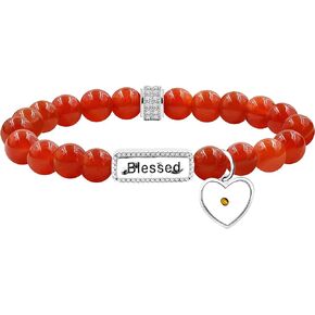 Uloveido Handmade Natural Stone Blessed Bracelet Heart Mustard Seed Charm Bracelet for Women Girls Y3800